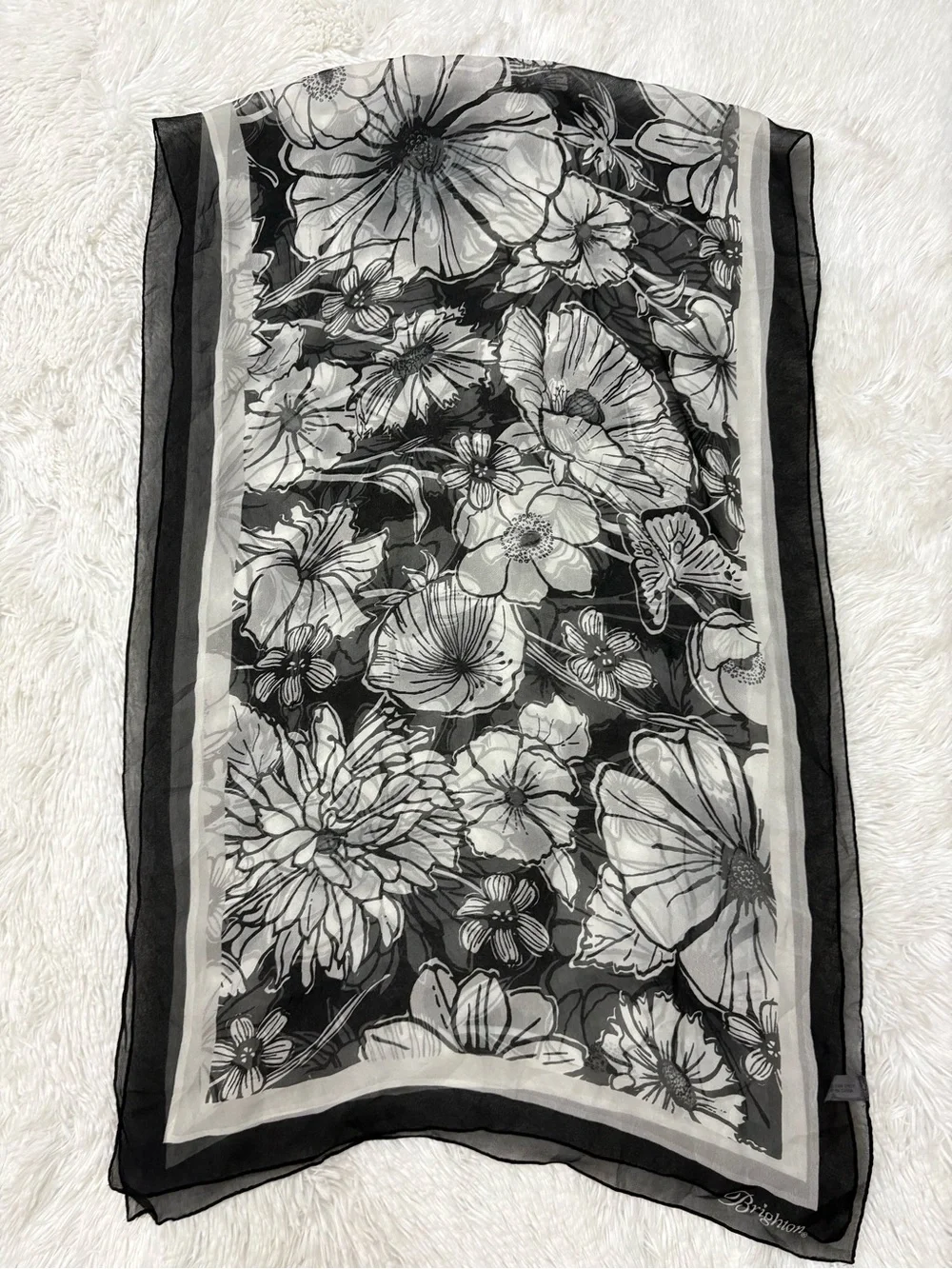 Brighton Black and White Floral Sheer Scarf